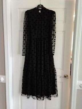 Boden Black Polka Dot Long Sleeve Midi Dress